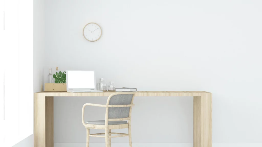 Clean desk in a white room